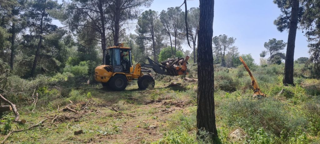 עבודת גריסת גזם בשטח